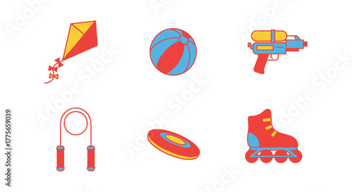 Collection of colorful outdoor toys for summer fun and active play