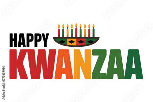 Happy kwanzaa greeting with kinara isolated on transparent background