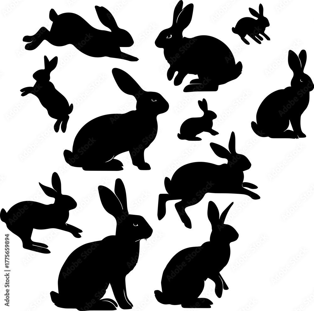 Obraz premium Dynamic Rabbit Jumping Silhouette Isolated on White Background Vector