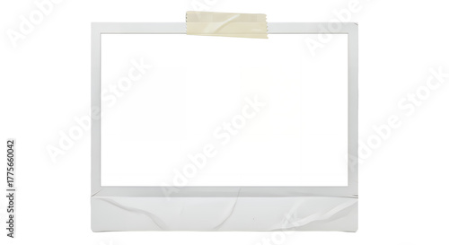 Blank polaroid frame with tape isolated on transparent background for photo and memory concept