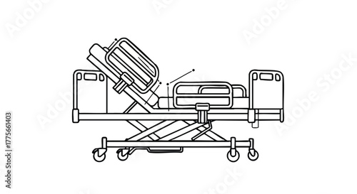 Hospital bed adjustable with side rails icon vector