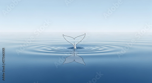 Fototapeta Naklejka Na Ścianę i Meble -  Whale Tail Emerging From Calm Blue Water With Ripples