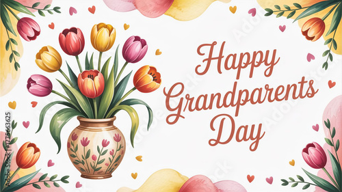 Happy Grandparents Day Card with Flowers and Ladybirds