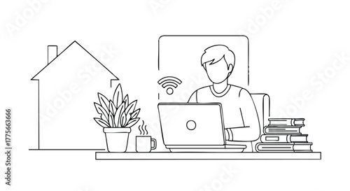 Working from home outline icon vector