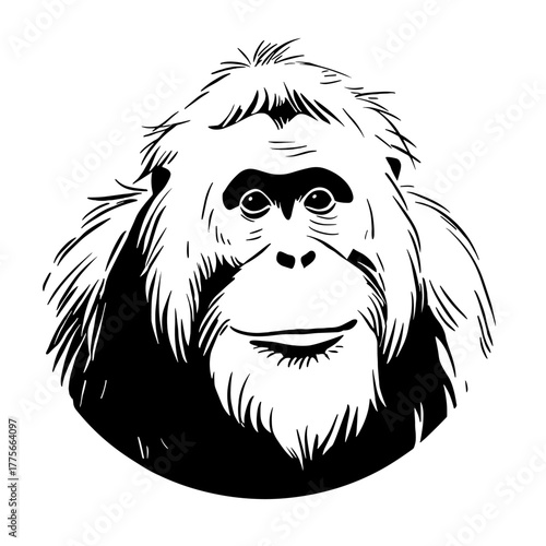 Sumatran Orangutan. Sumatran Orangutan simple black and white line art vector logo