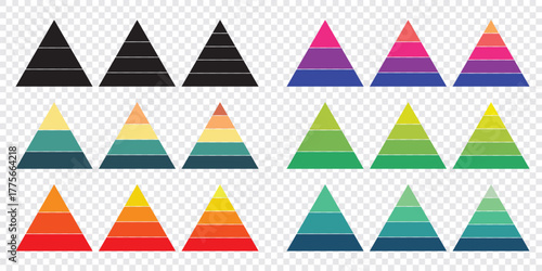 Levels of triangular pyramid. Half triangle pyramid chart. Maslow layer diagram. Development level infographic. Business graph. 