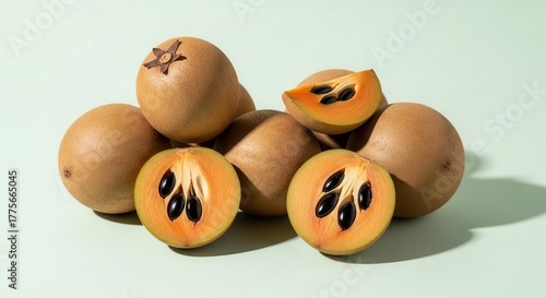 Fresh Sapodilla Fruits Display Vibrant Colors And Textures Against a Soft Background
