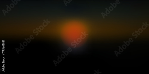 Out of focus sun setting over the ocean glowing orange with dark blue background. Vector Illustration