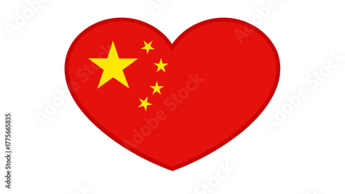Heart shape filled with the Chinese flag, featuring red background and yellow stars.
