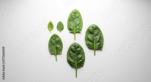 Fresh Spinach Leaves Arranged Gracefully on a Clean White Surface