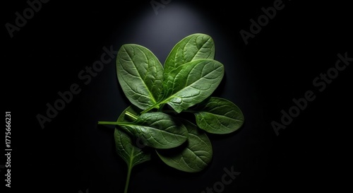 Fresh Spinach Leaves Showcased Against a Dark Backdrop For Culinary Focus