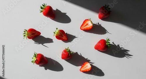 Fresh Strawberries Arrayed on a Minimalist Surface With Captivating Shadows