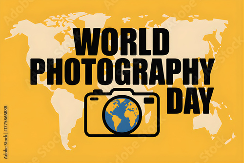 World photography day with camera and world map