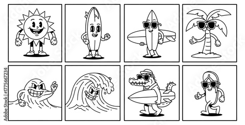 Summer cartoon characters collage