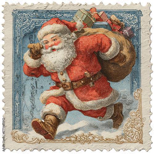 Christmas postage stamp on transparent white background 
