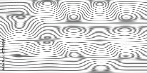 Abstract Wavy Line Background – Black Contour Flow on White