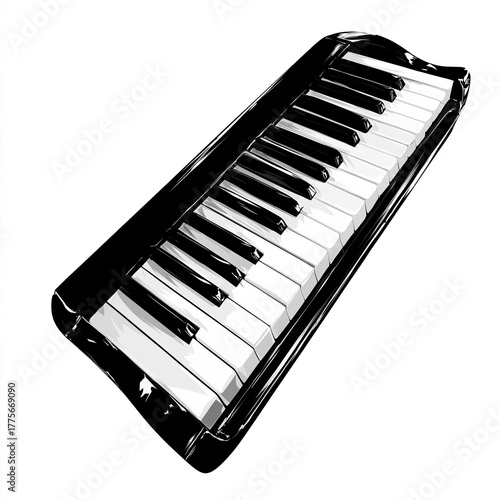 Black and white keyboard in artistic digital illustration with glossy finish