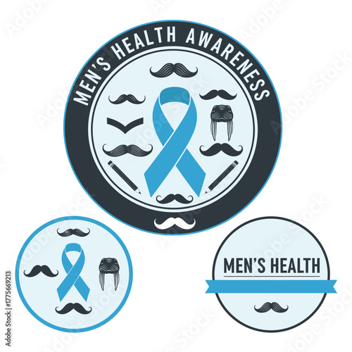 Men s health awareness ribbon with mustaches and dental symbols design
