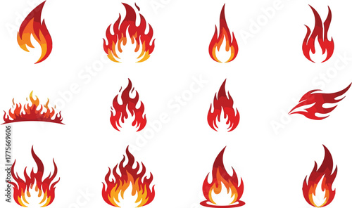 Fire Icons Set Collection of Flame Symbols Burning Fire Illustration