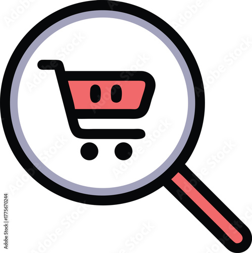 A shopping cart within a magnifying glass offers search functionality and convenience