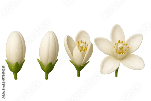 Fototapeta Naklejka Na Ścianę i Meble -  Jasmine flower blooming stages showcasing growth and natural life cycle from bud to full blossom