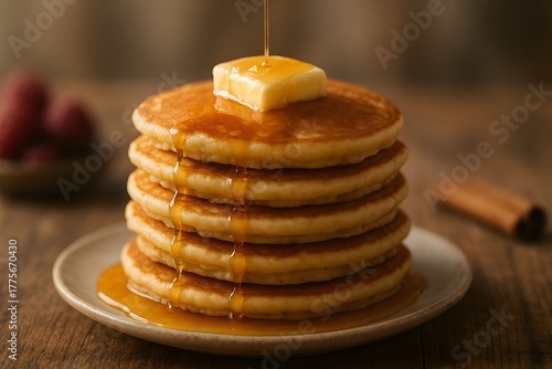 Wallpaper Mural Stack of Golden Pancakes with Syrup and Butter - Realistic Photography Torontodigital.ca