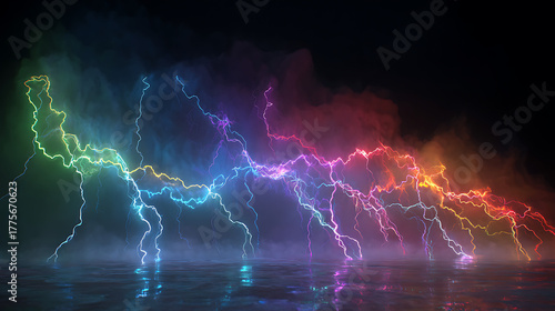 Electric shock 3d rendering colorful lightning