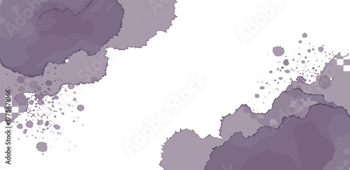 Abstract dusty purple watercolor background with artistic ink splatters and modern digital pixel accents