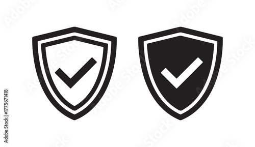 Shield with check mark security approval icon royalty free silhouette vector graphic