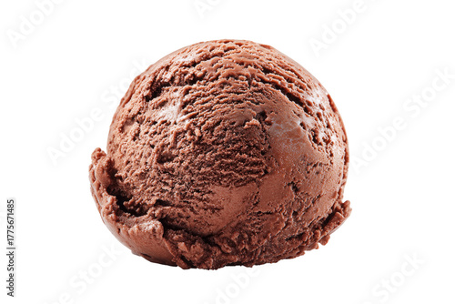 Close-up of a scoop of rich, dark chocolate ice cream.  A smooth, rounded ball of intensely colored chocolate ice cream.  The texture appears creamy and dense