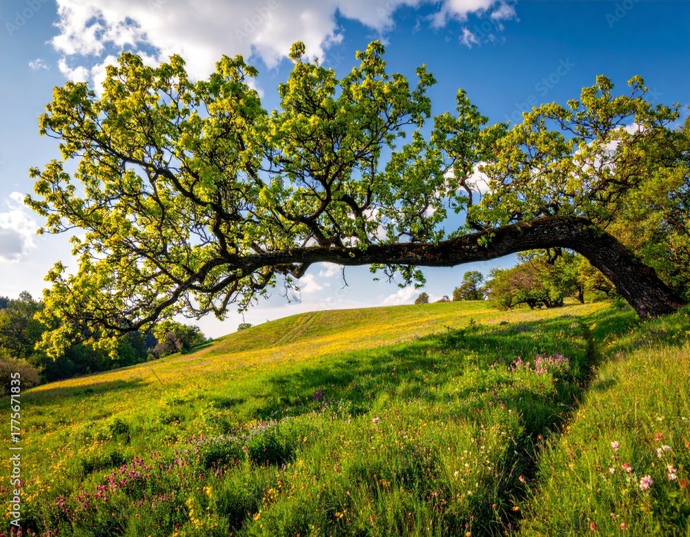 Fototapeta premium spring landscape, the oak branch of nature