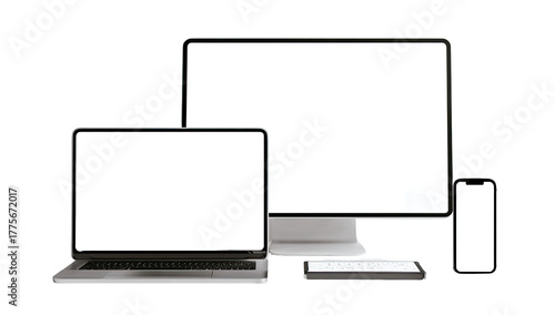 Modern digital devices, laptop, monitor, phone