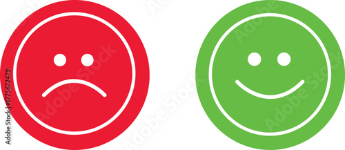 Red sad face and green happy face icons signal opposite emotions clearly