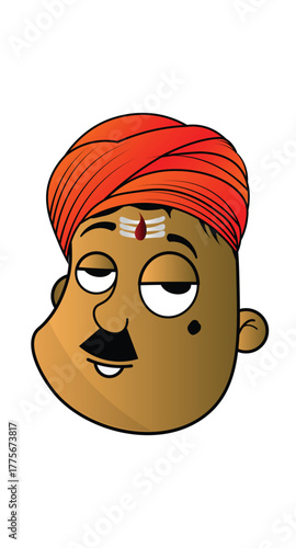 Indian Traditional Hinduism Cartoon Character Vector  Design, Hindu Man with Orange Turban and Devotee of Shiva Tilak Illustration