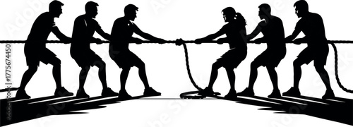 Teams of people engage in a strenuous tug-of-war competition.