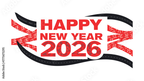 New Year 2026 Celebration: A modern graphic design expresses wishes for a prosperous 2026, using striking visual elements. The design conveys the spirit of new beginnings and optimism.