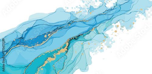 Watercolor Abstract Flow with Blue and Gold Accents