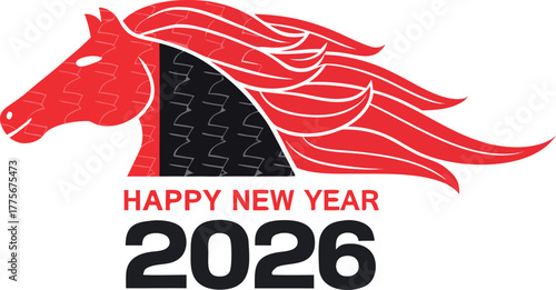 Red Horse New Year 2026 Celebration: A stylized illustration of a red horse's head symbolizes the arrival of 2026. The imagery conveys a sense of celebration and anticipation.