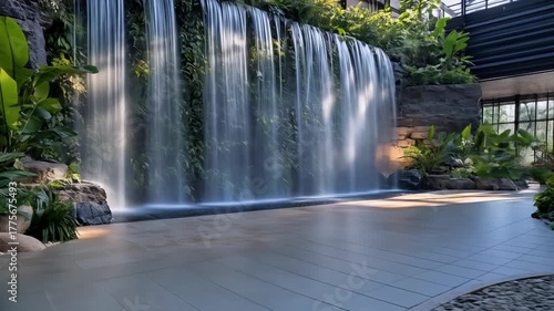 Indoor waterfall nature water feature garden landscape design tranquil relaxing zen beautiful