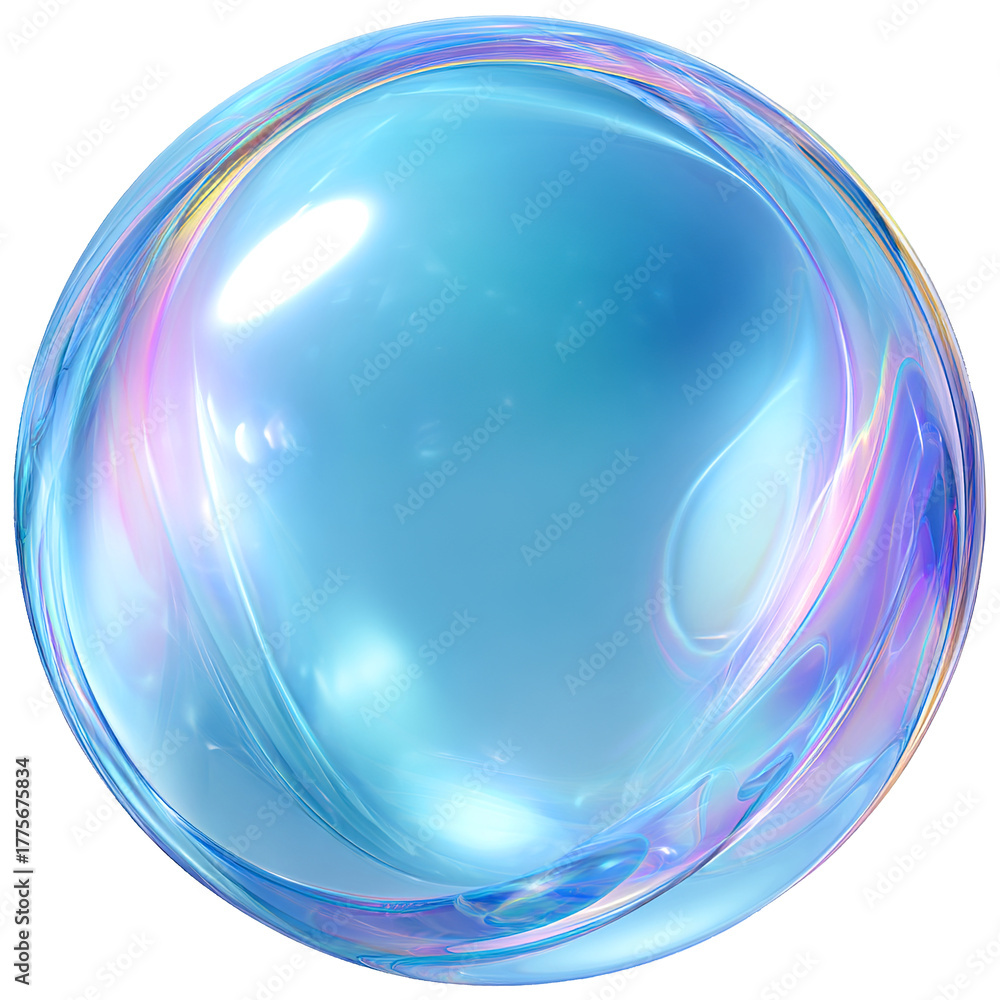 Obraz premium Blue Water Bubble With Rainbow Refractions Keywords: bubble, water, sphere, transparent, blue isolated on a transparent background