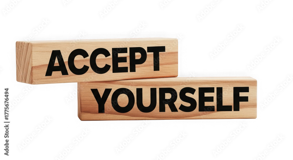 Fototapeta premium Wooden blocks spell out accept yourself message