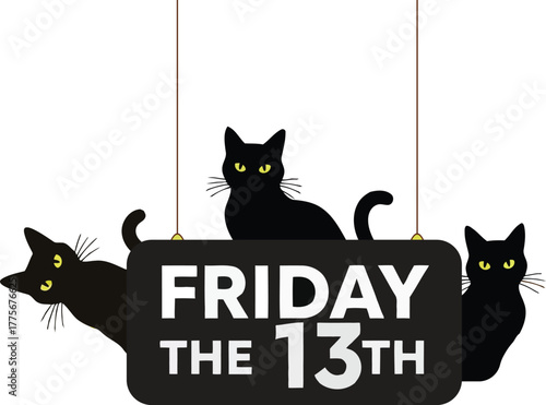 Three black cats and 'friday the 13th' text in illustration