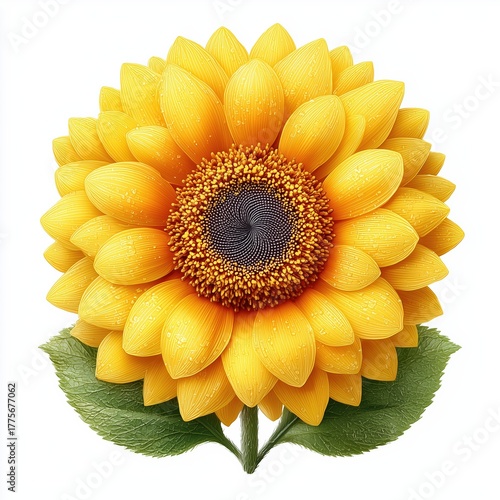 Vibrant sunflower with dew-kissed petals and lush green leaves in full bloom