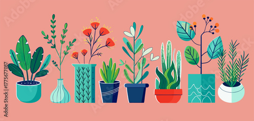 Vibrant Potted Plants Collection: Tropical and Succulent Flora