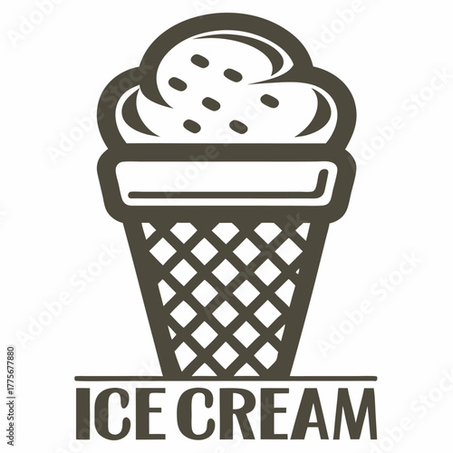 Black outlined ice cream cones show tasty treat variations with cherry and sprinkles