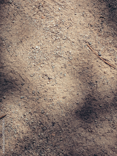 Textured Background of Gravel and Dirt with Sunlight and Shadows