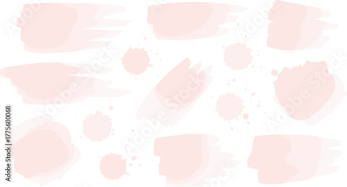 Abstract collection of soft pastel pink watercolor brush strokes and delicate paint splatters, perfect for artistic backgrounds, graphic design elements, and modern creative projects