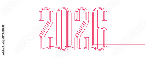 Vector illustration of a New Year 2026 with red line art style