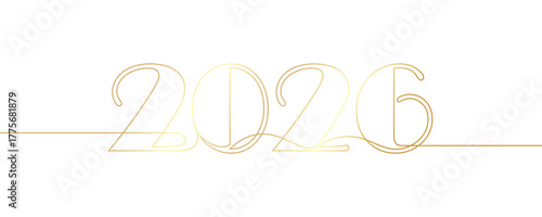 New Year 2026 with golden line art style of vector illustration