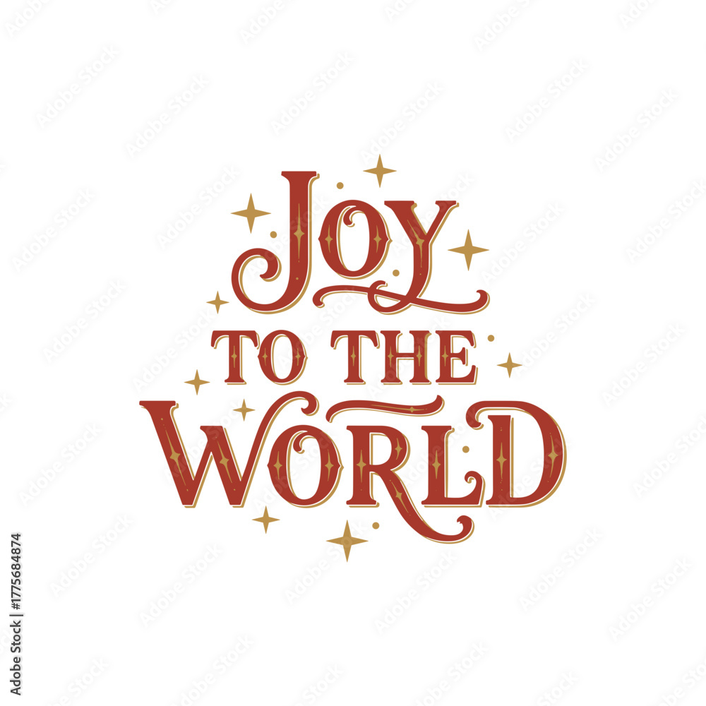 Naklejka premium Joy to the World festive typography with stars on white background 